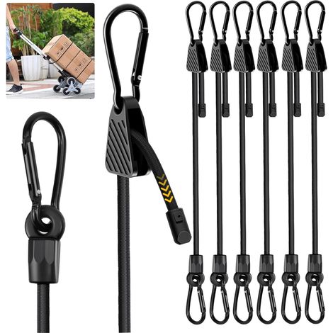 JSSEVN Elastische Bungee-Seile mit Karabiner, 100 cm, 6 Stück, verstellbare Bungee-Seile mit Haken, UV-beständig, elastisches Band (1/5)