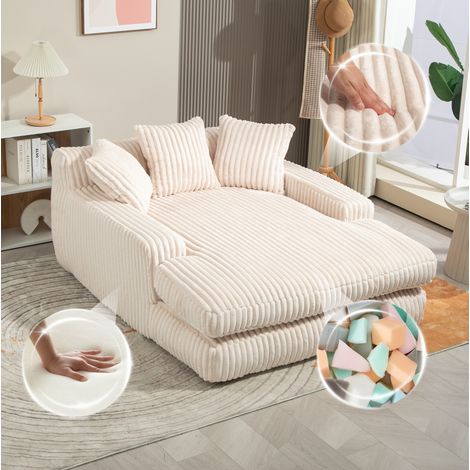 Sofá cama modular de terciopelo acanalado beige, 1 plaza, 3 cojines, 125 x 155 x 63 cm (1/5)