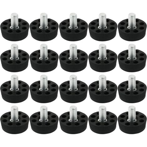 Lot de 20 pieds réglables pour meubles, pieds coulissants, pieds de table, base de chaise, protections de sol, 8 trous, filetage externe M8 x 20 mm, noir