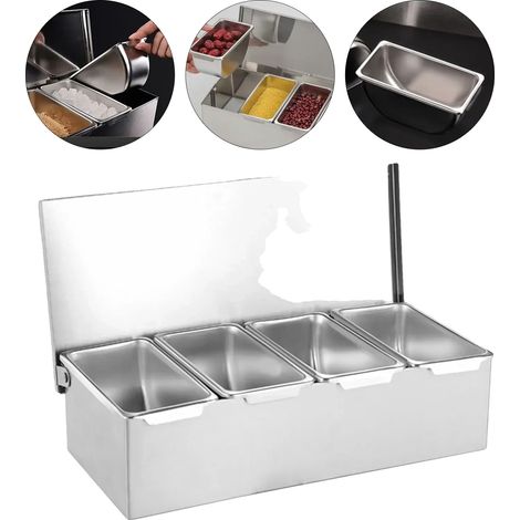 Conteneur d'ingrédients, 4 compartiments, grille amovible, Argent (1/2)
