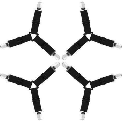 Sangles pour Draps de Lit, 4 Pièces Attache Drap Housse Triangle Attache Matelas élastique Tendeur de Draps Réglable Bretelles Sangle pour Matelas pour Draps, Matelas, Canapé-Noir (1/4)