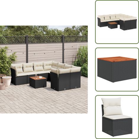 Salon de jardin 9 pcs avec coussins noir résine tressée - Ensemble Salon De Jardin - Mobilier Extérieur - Canapé Jardin - Résine Tressée - Rotin Synthétique (1/5)