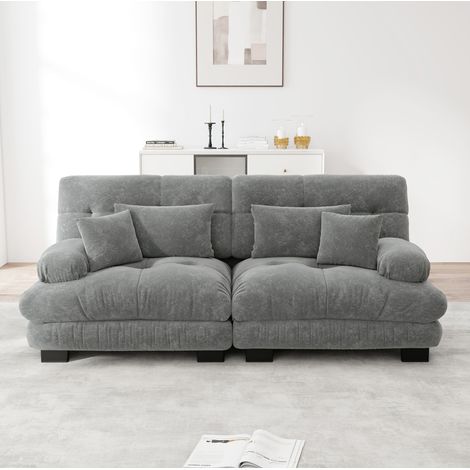 Sofá esquinero de chenilla gris, 220 x 77 x 81 cm, 2 cojines HAVRYA (1/5)