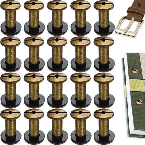 20 Kits Vis Chicago Screws,M512mm Vis de Livre,Rivet a Visser de remplacement en métal pour sacs, livres, colliers, sacs à dos, laisses de chien, laisses (Bronze) (1/5)
