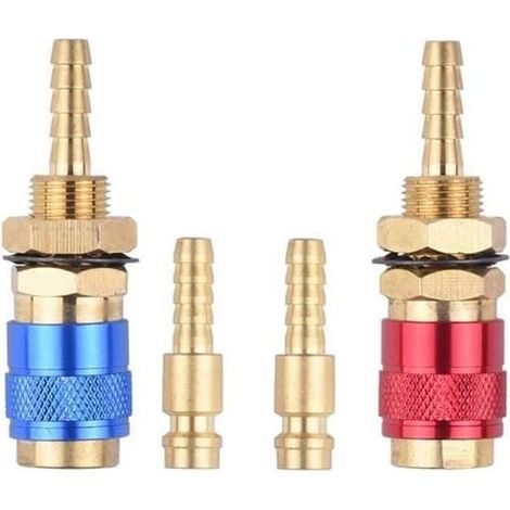 2 PièCes 6Mm Refroidi à L' Refroidi à L'Air Gaz Adaptateur D' Connecteur Raccord pour Prise de de Soudage TIG, Bleu + Rouge (1/4)