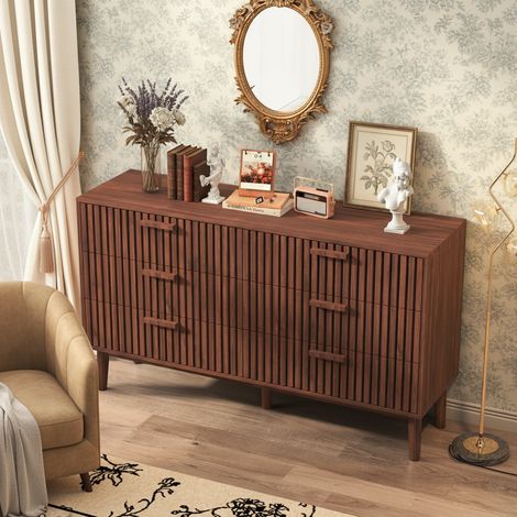 Commode B100 cm Patins antidérapants  conception antidérapante en métal 4 tiroirs avec poignées grand espace de rangement coloris noyer (1/5)