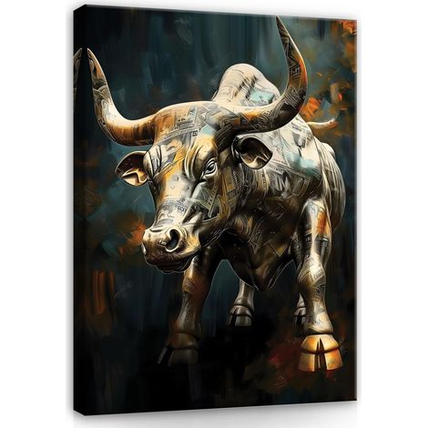 Peinture sur toile Murale motivation argent taureau pour chambre salon 40x30 (1/3)
