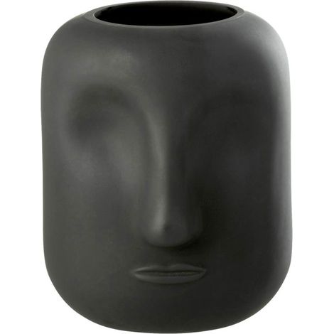 Vase forme visage 16x16x20 cm en verre noir