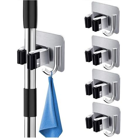 4Pcs Accroche Balai Mural, Porte Balais Mural Sans Percage, Auto-adhésif Support Balais Mural Acier Inoxydable, Cuisine (1/4)