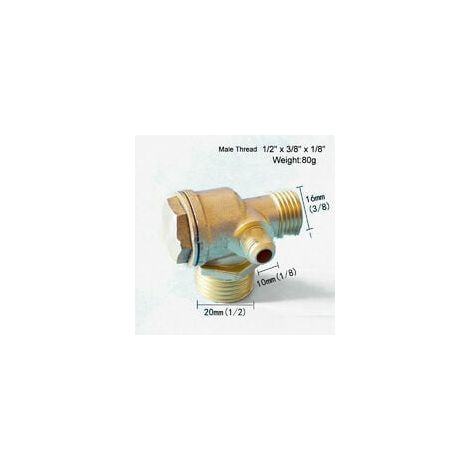 Clapet Anti-retour de Compresseur d'air, Robinet en Laiton 1/2 "x 3/8" x 1/8 " Mâle avec Raccord Fileté pour le Réservoir d'air Comprimé et la Pompe à Piston du Compresseur (1/5)