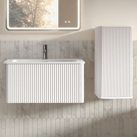 Ensemble de meubles de salle de bains, lavabo avec meuble sous vasque, largeur 80 cm, meuble sous vasque suspendu avec lavabo, ensemble de meubles de salle de bains moderne avec meuble latéral pour sa (1/5)