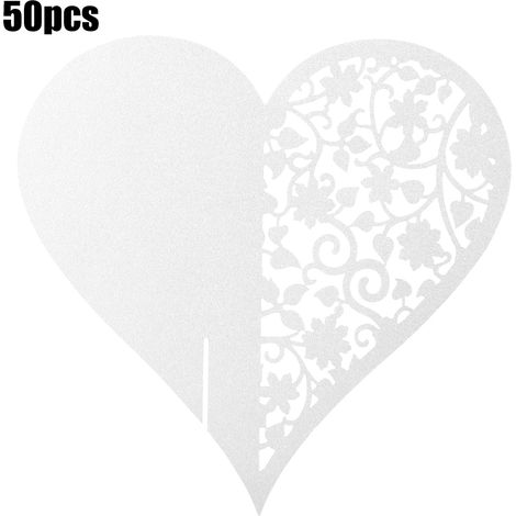 50 cartes place nom en forme de cœur pour mariage, décoration de table verre à vin, blanc, étiquettes creuses pour événement (1/5)