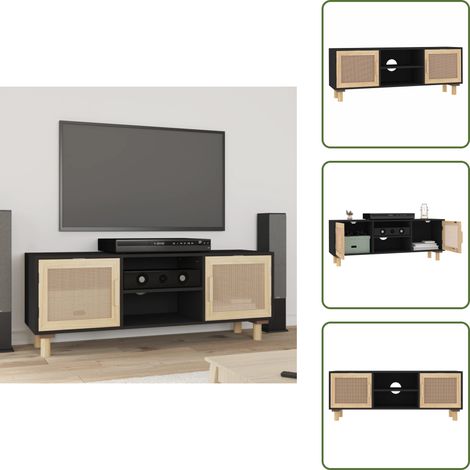 Almacenamiento - vidaXL Mueble para TV madera maciza pino y ratán natural 105x30x40 cm - Estantería