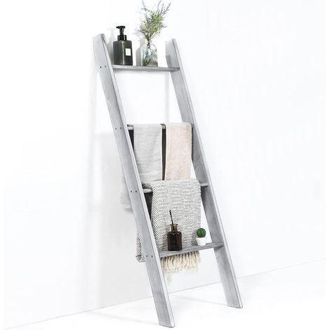 COSTWAY Scaffale di Stoccaggio in Legno di Pino, Porta Asciugamani a 4 Livelli per Bagno, Porta Salviette, Multiuso per Bagno Soggiorno, 51x8x137 cm (1/5)