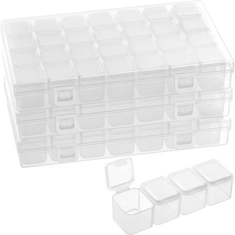 Boite de Rangement Diamond Painting en Plastique Transparent avec 28 Pots (Lot de 3) - Ensemble de Boite Rangement Perles, Bijoux, Ongles, Paillettes, Broderie, Travaux Manuels et Strass (1/5)