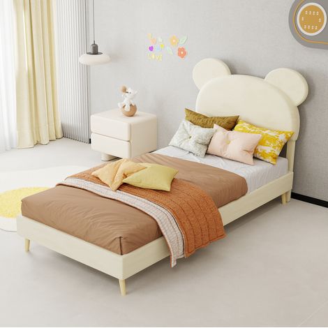 Cama infantil 90 x 200 cm con cabecero tapizado beige DESVIAE (1/5)