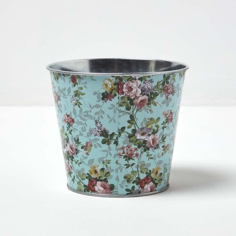 HOMESCAPES Blumentopf blau mit Rosen-Design, 16 cm