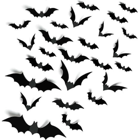 Décorations d'Halloween : Chauves-souris - 140 autocollants chauve-souris noirs 3D réalistes en PVC pour une décoration murale effrayante. (1/5)