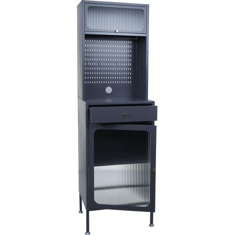 [NEUWERTIG] Highboard HHG-602, Hochschrank Küchenschrank Saugrobotergarage, Staufächer Metall Glas 182x54x40cm anthrazit
