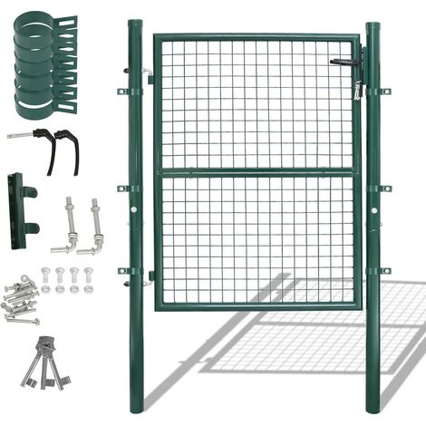Swanew – Portillon grillagé en acier galvanisé 150 x 100cm – Serrure à cylindre – Ouverture à droite/gauche – Couleur verte RAL 6005