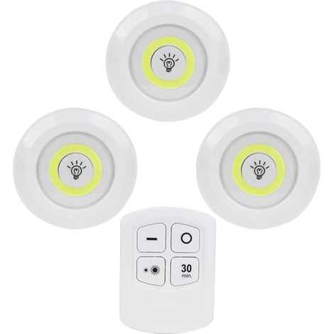 Lampes LED rondes (3 pièces) – Sans fil, alimentées par batterie, avec télécommande pour la variation d'intensité et la fonction minuterie conviennent aux armoires, aux penderies, aux cuisines et aux (1/5)
