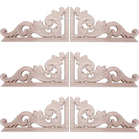 Ensemble de 6 décorations d'angle vintage en bois, non peintes, pour meubles et décoration murale (3 pièces chacune) - JBMEDIA (1/4)