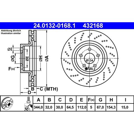 Lot de 2 Disques de frein ATE 24.0132-0168.1 MERCEDES-BENZ 000 421 14 12