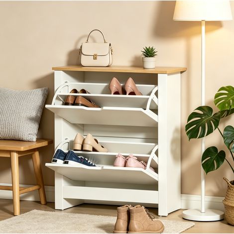 Meuble chaussures étroit 72 x 26 x 80 cm blanc et bois naturel HAVRYA (1/5)