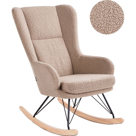Mecedora tapizada de bouclé patas de metal negro con reposabrazos respaldo alto sala de estar habitación infantil beige Luoma (1/5)