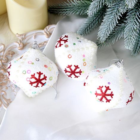 Boules De Noël - En Mousse - Blanc - 8 x 9 cm - Pour Arbre De Noël - Lot De 3 (1/5)
