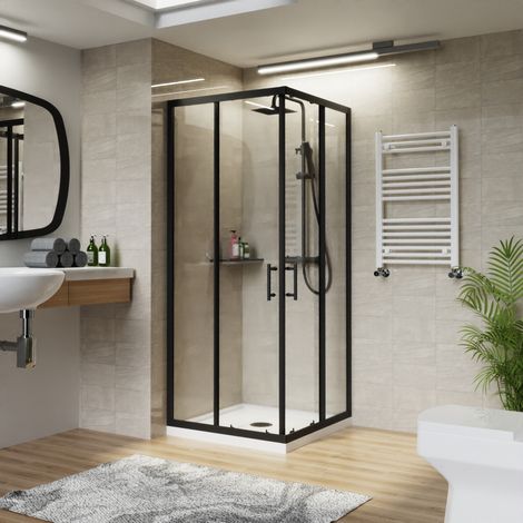 NRG Square Black Sliding Doors Corner Entry Shower Enclosure Bathroom Cubicle 800 x 800mm (1/5)