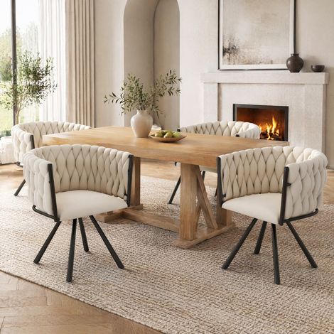 Silla de comedor giratoria de terciopelo beige, 59 x 54 x 72 cm, metal DESVIAE (1/5)