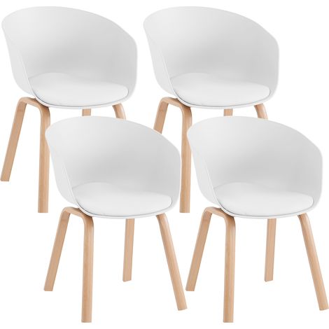Set Di 4 Sedie Da Cucina Pontrone Sala Da Pranzo Stile Scandinavo Sedia Di Design Moderno Gambe In Metallo Effetto Legno Schienale In Polipropilene Con Cuscino Imbottito Design Moderno Bianco (1/5)