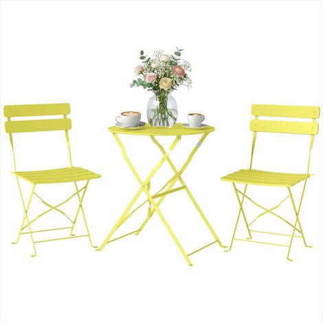 Table de jardin bistrot pliante 3 pièces métal jaune (1/5)