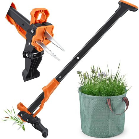 Désherbeur Manuel et Extracteur de Mauvaises Herbes avec sac de jardin de 50l, Longueur 100cm, 4 Griffes arrache-Racines en Acier en Outil de Désherbage Longue Manche pour Enlever Mauvaises Herbes (1/5)