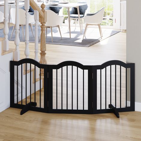 PawHut Cancelletto per cani pieghevole in 3 pezzi, 154,5 x 61 cm, con porta, cancelletto di sicurezza con 2 piedini di supporto, cancelletto autoportante per scale, ideale per cucina e corridoio, nero