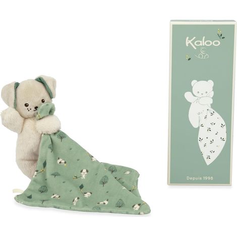 KALOO - Quadrato Morbidezza - Doudou Cagnolino Verde - Peluche per Neonato - Quadrato 18 x 18 cm Verde - Materiali Ecosostenibili - Scatola Regalo FSC - dalla Nascita, K226001 (1/5)