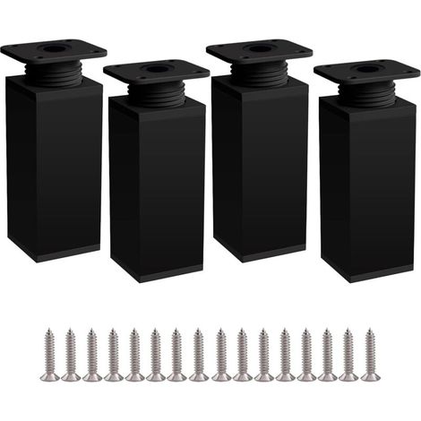 4-Piece Furniture Leg Set, 10cm Black Table Leg, Adjustable Height Furniture Legs Made of Aluminum Alloy, Height Adjustable from 0 to 50 mm, Supplied with Stainless Steel Screws (1/4)