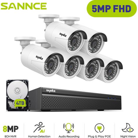 SANNCE 5MP Kit de Videovigilancia Exteriores 6 Cámaras IP Visión Nocturna Inteligente Infrarrojos H.265+ PoE Sistema Cámaras Seguridad 4TB (1/5)