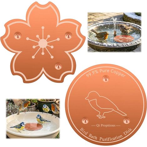 Lot de 2 disques en cuivre pour bain d'oiseaux, plateau en cuivre avec support à 3 points (1/5)