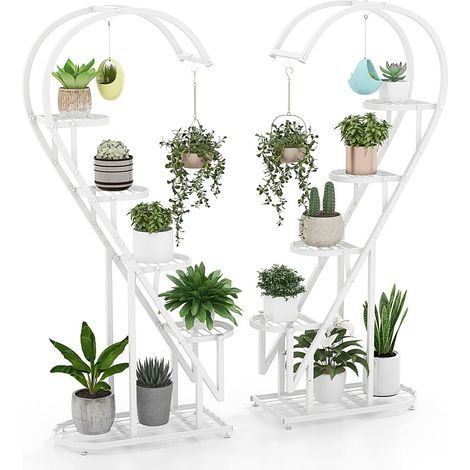 5 Tier Metal Plant Stand Heart-shaped Ladder Plant Shelf w/Hanging Hook (1/5)