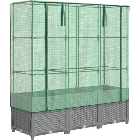 Jardinera elevada con cubierta de aspecto ratán 120 x 40 x 138 cm gris claro 020038741