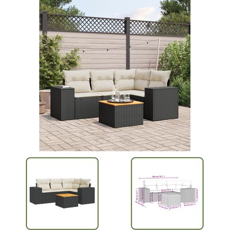 The Living Store 5-tlg. Garten-Sofagarnitur mit Kissen Schwarz Poly Rattan - Gartensorte - Gartenmöbelset - Esstischgarnitur - Lounge Möbel - Outdoor Furniture (1/3)