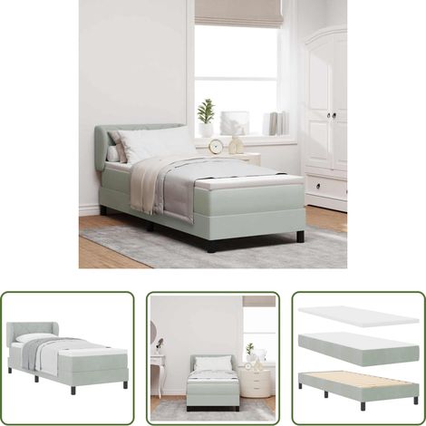 vidaXL Velours - Lit Ă ressorts avec matelas Gris clair 80 x 200 cm Velours (1/5)