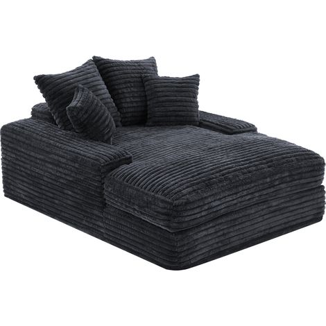 Méridienne en velours côtelé gris avec mousse mémoire, 4 coussins amovibles, sans montage (1/5)