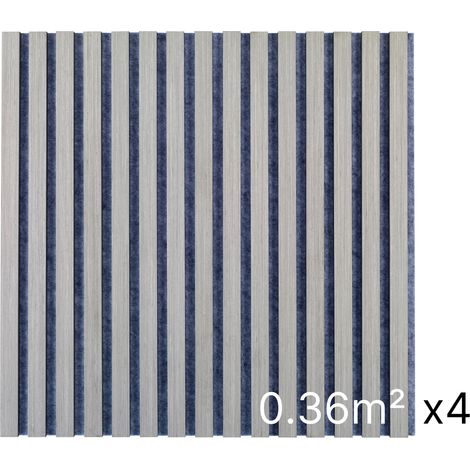 Lot 4 Panneaux Muraux Acoustiques en Bois - 60x60cm - Frene gris - A Lattes - Panneau Tasseau de Bois Naturel (1/5)