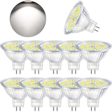Ampoule LED GU5.3, blanc froid 6000K, MR16 LED AC/DC12V 3W équivalent à 30W halogène, spot LED non dimmable, paquet de 10 [Classe énergétique F]