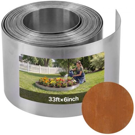 Borde de Césped de Acero Corten 10 m x 15 cm, Delimitador Exterior en Rollo, Separador Metálico Resistente, Bordura de Jardín Flexible con 1 Par de Guantes para Parterres Senderos Paisajismo (1/5)