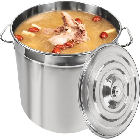 HAUTOUR Grande marmite traiteur en acier inoxydable avec couvercle 50 l - Résistante aux hautes températures, pour Restaurant Buffet Traiteur, Argent (1/5)