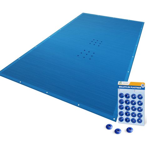 VOUNOT® Poolabdeckung Rechteckig 160g/m² Doppelter Poolplane mit DIY-Drainagelöchern & Aluminiumösen, 4X7m